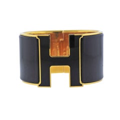 Hermes Clic H Extra Large Black Enamel Bangle Bracelet