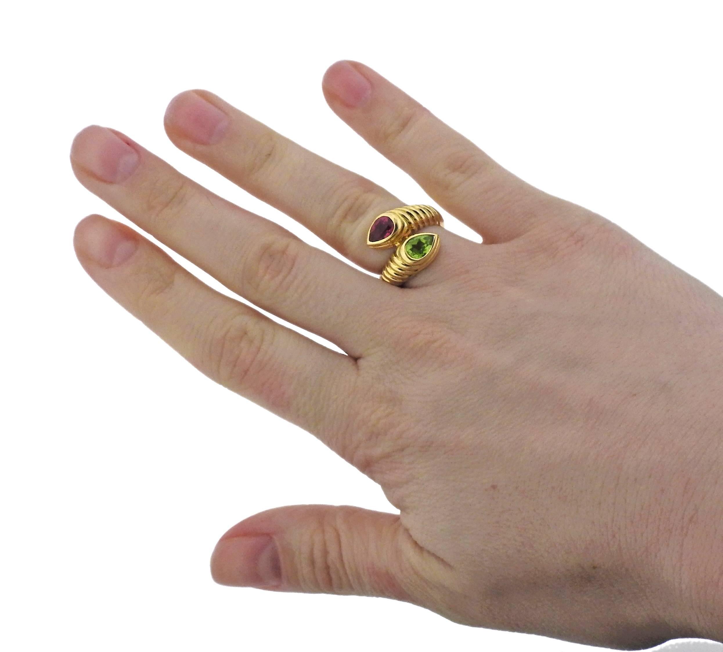 Women's Bulgari Pink Tourmaline Peridot Gold Ring