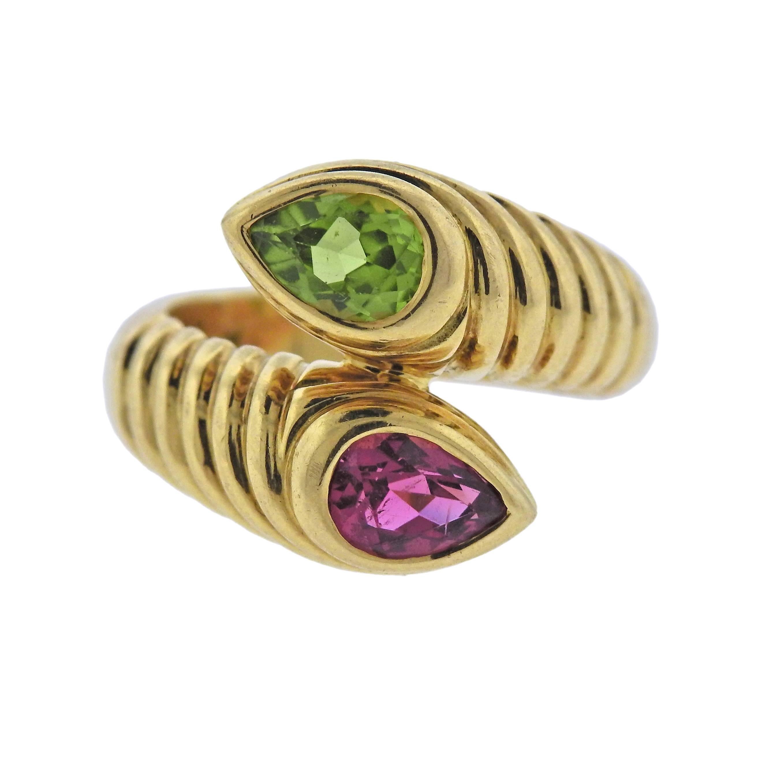 Bulgari Pink Tourmaline Peridot Gold Ring