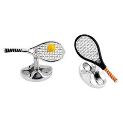 Deakin & Francis Enamel Sterling Silver Tennis Racquet Cufflinks