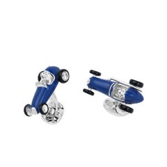 Deakin & Francis Silver Blue Enamel Racing Car Cufflinks