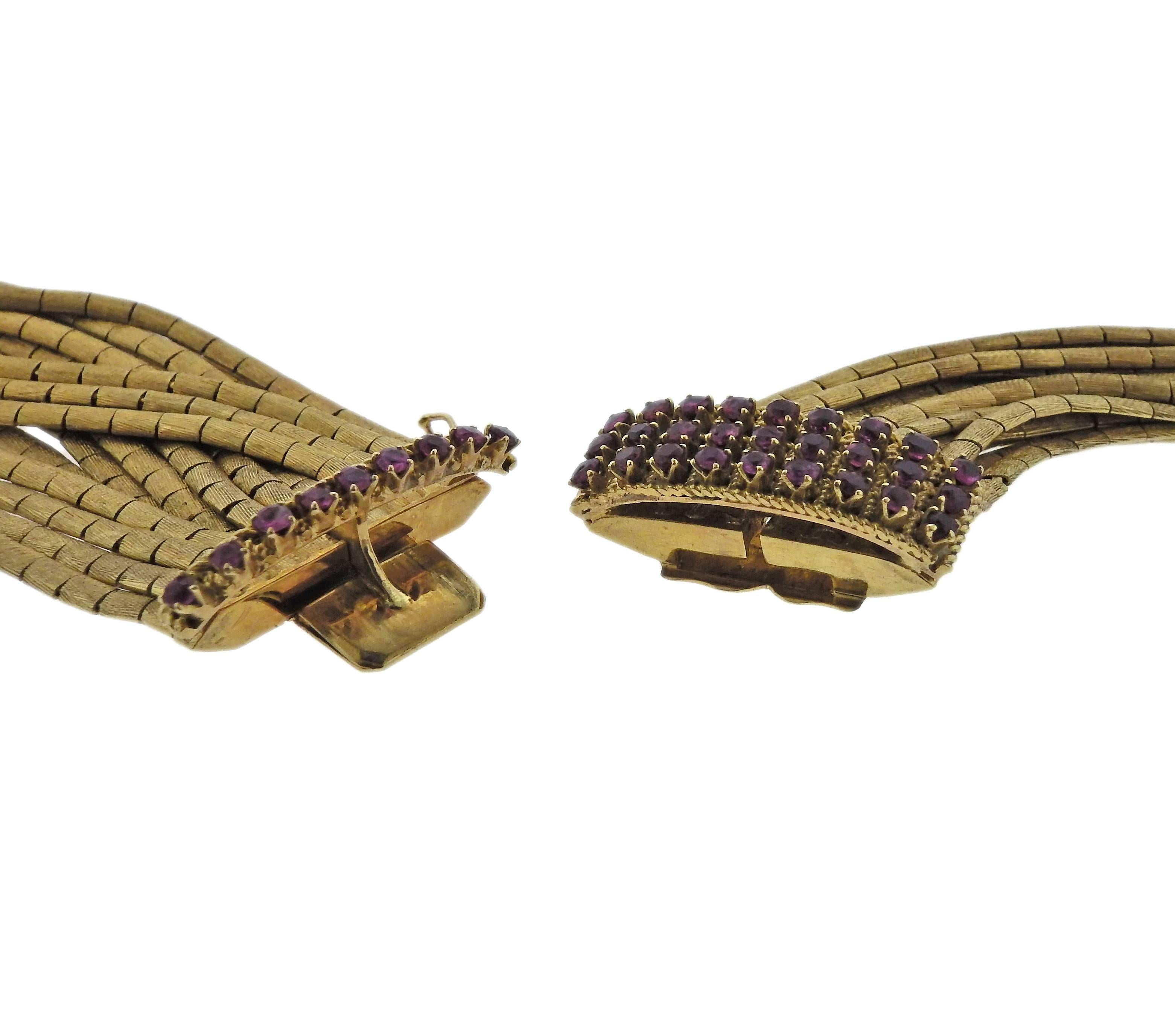1960s Ruby Gold Spaghetti Necklace 2