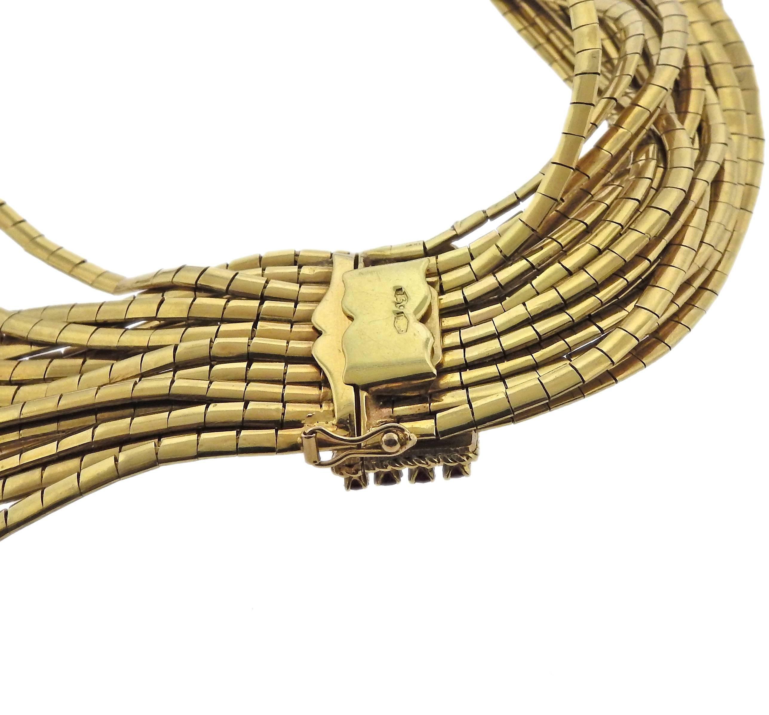 Women's or Men's 1960s Ruby Gold Spaghetti Necklace