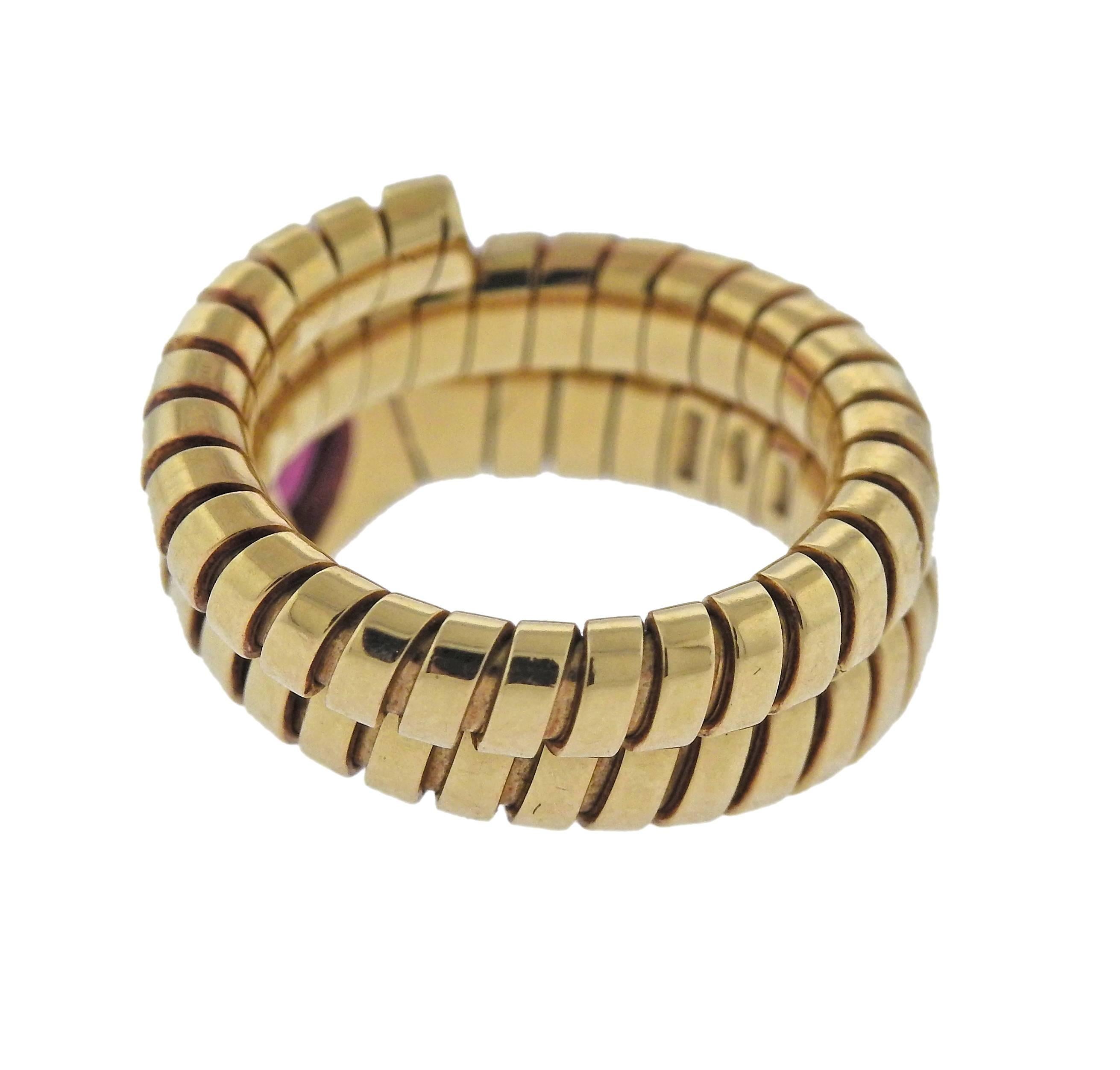 Bulgari Tubogas Pink Tourmaline Gold Wrap Ring In Excellent Condition In Lambertville, NJ