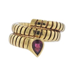 Bulgari Tubogas Pink Tourmaline Gold Wrap Ring