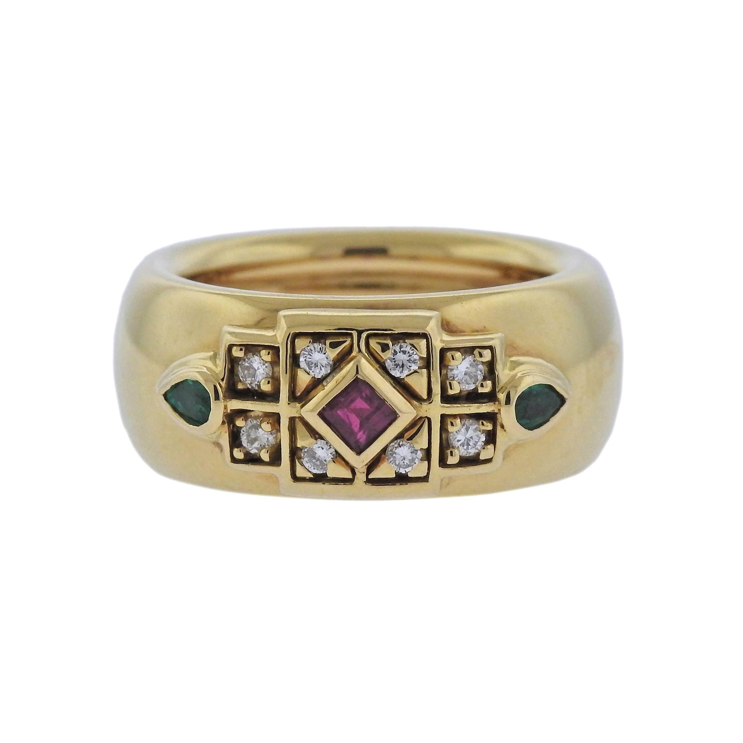 Cartier Emerald Ruby Diamond Gold Ring