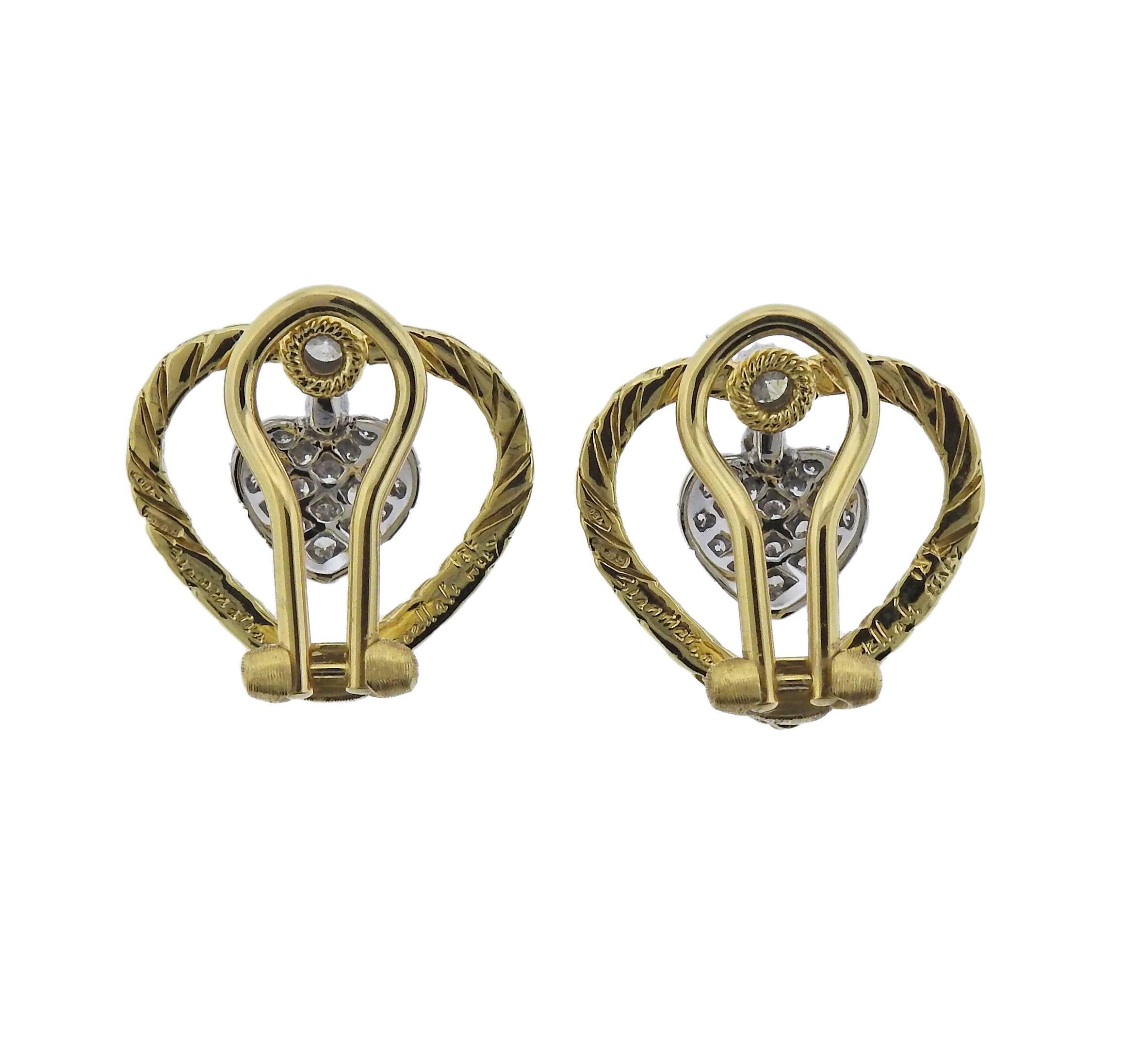 Buccellati Diamond Gold Heart Earrings In Excellent Condition For Sale In Lambertville, NJ