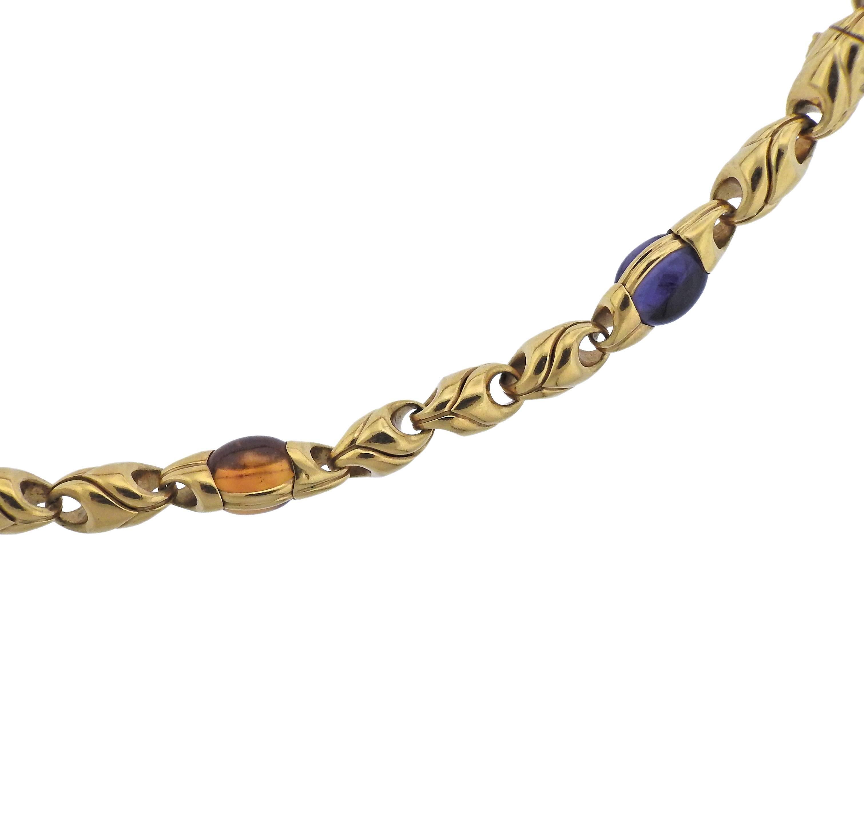 Bulgari Amethyst Tourmaline Citrine Peridot Gold Necklace Bracelet Suite In Excellent Condition In Lambertville, NJ