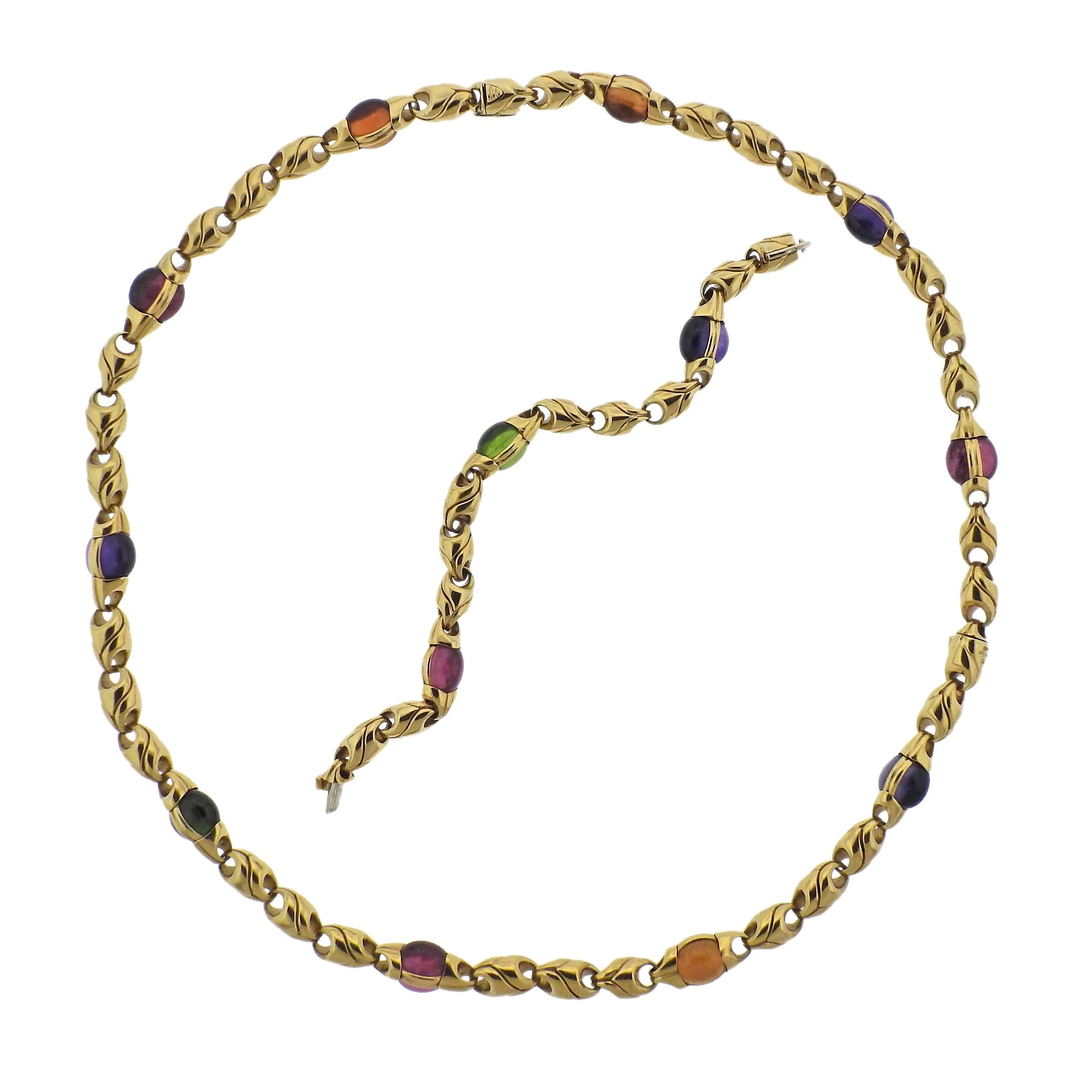 Bulgari Amethyst Tourmaline Citrine Peridot Gold Necklace Bracelet Suite