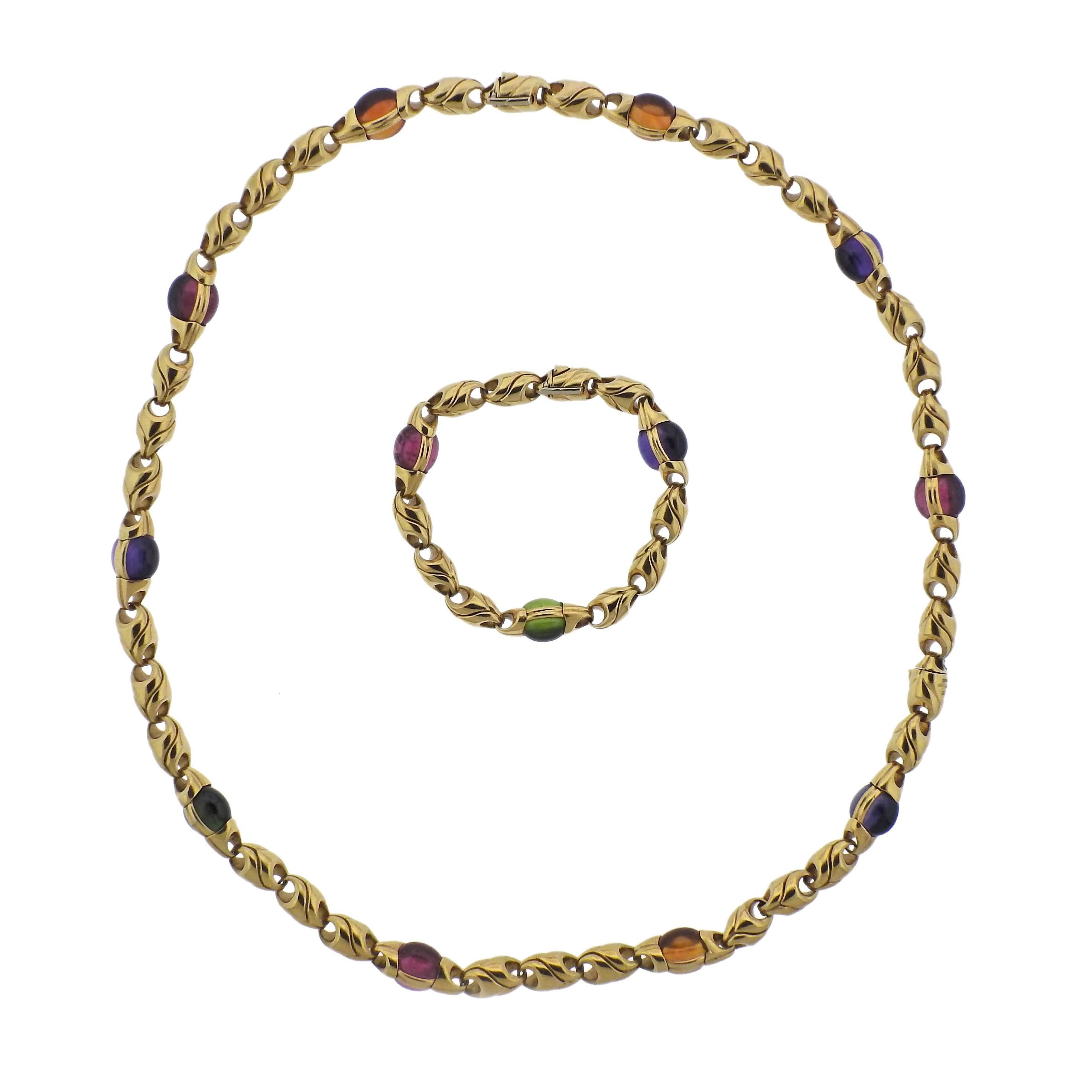 Women's Bulgari Amethyst Tourmaline Citrine Peridot Gold Necklace Bracelet Suite