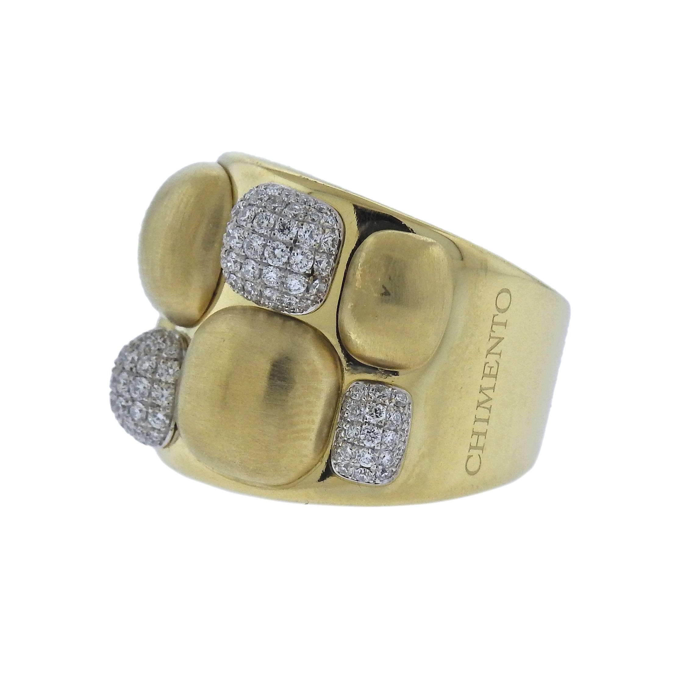  18k yellow gold ring, crafted  by Chimento for Dune collection, decorated with approx. 0.80ctw in diamonds. Ring size - 6 3/4, ring top is 19mm wide, weighs 21.8 grams. Marked: AH, 750, Chimento. 