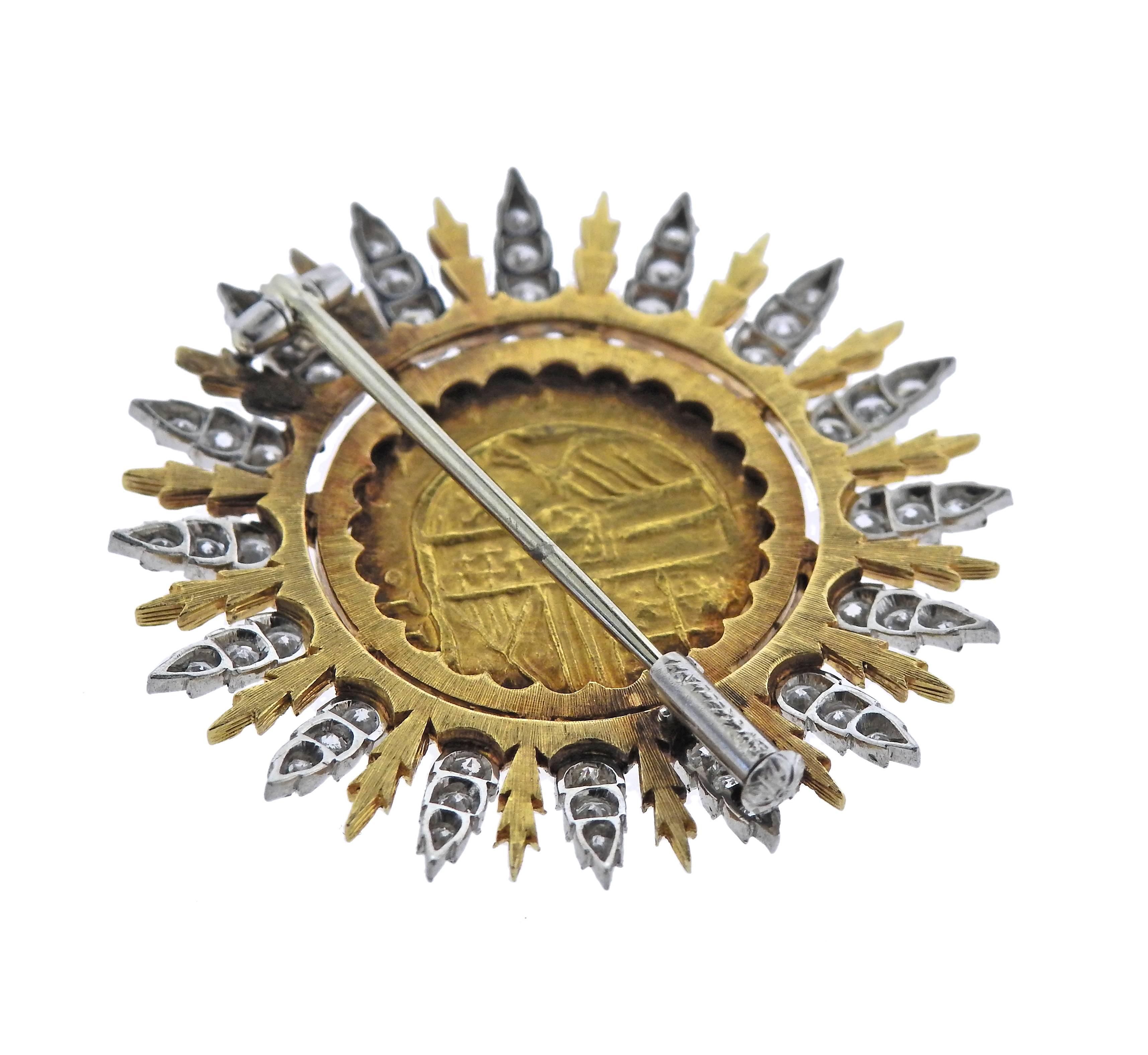 Women's Buccellati Byzantine Ancient Coin Diamond Gold Brooch