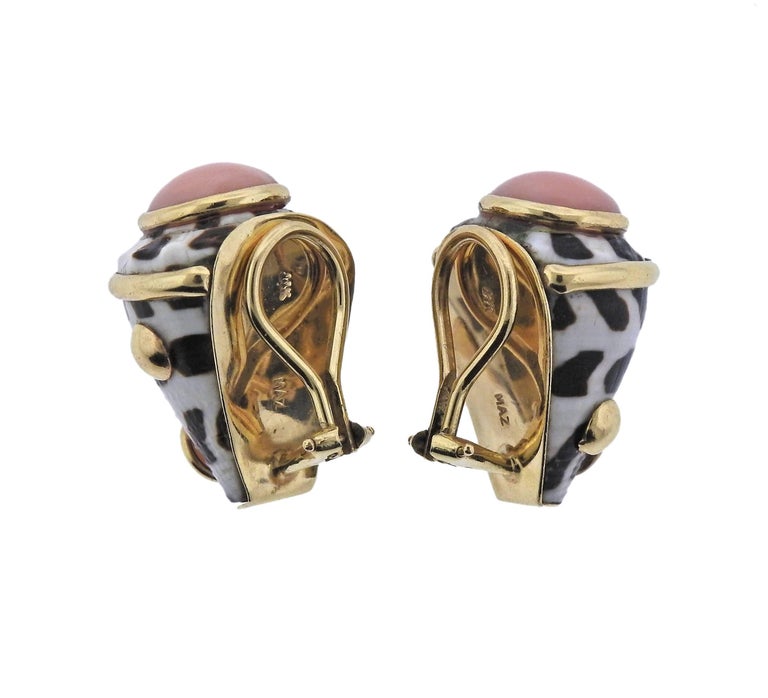 Maz Shell Coral Gold Earrings at 1stDibs