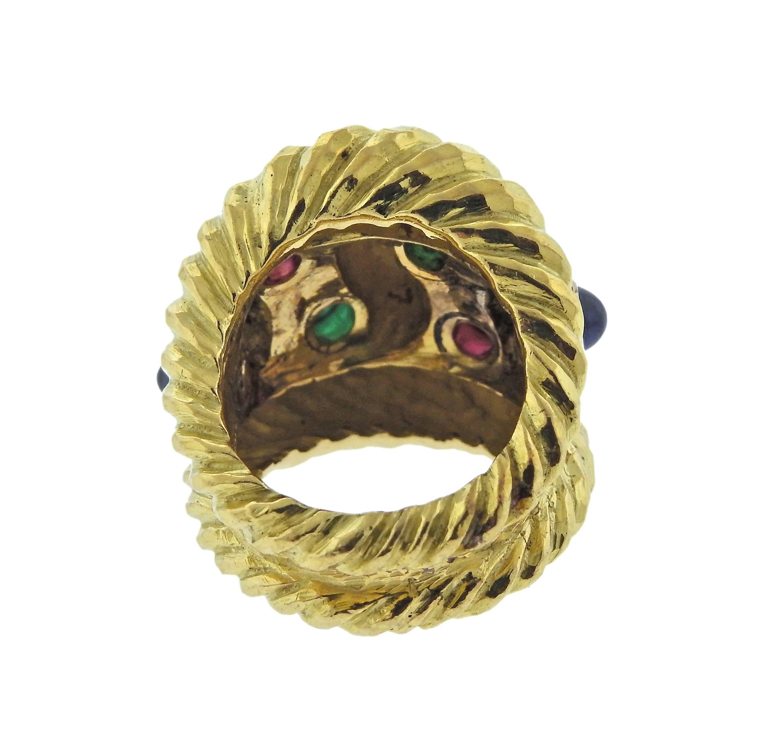 David Webb Ruby Sapphire Emerald Gold Ring In Excellent Condition In Lambertville, NJ
