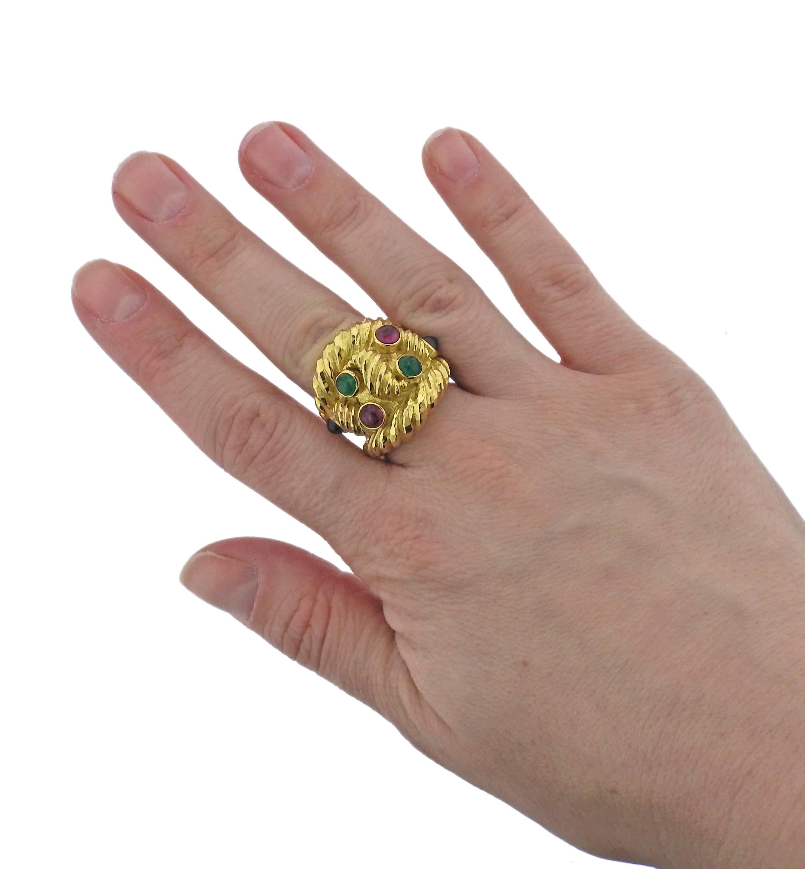 David Webb Ruby Sapphire Emerald Gold Ring 1