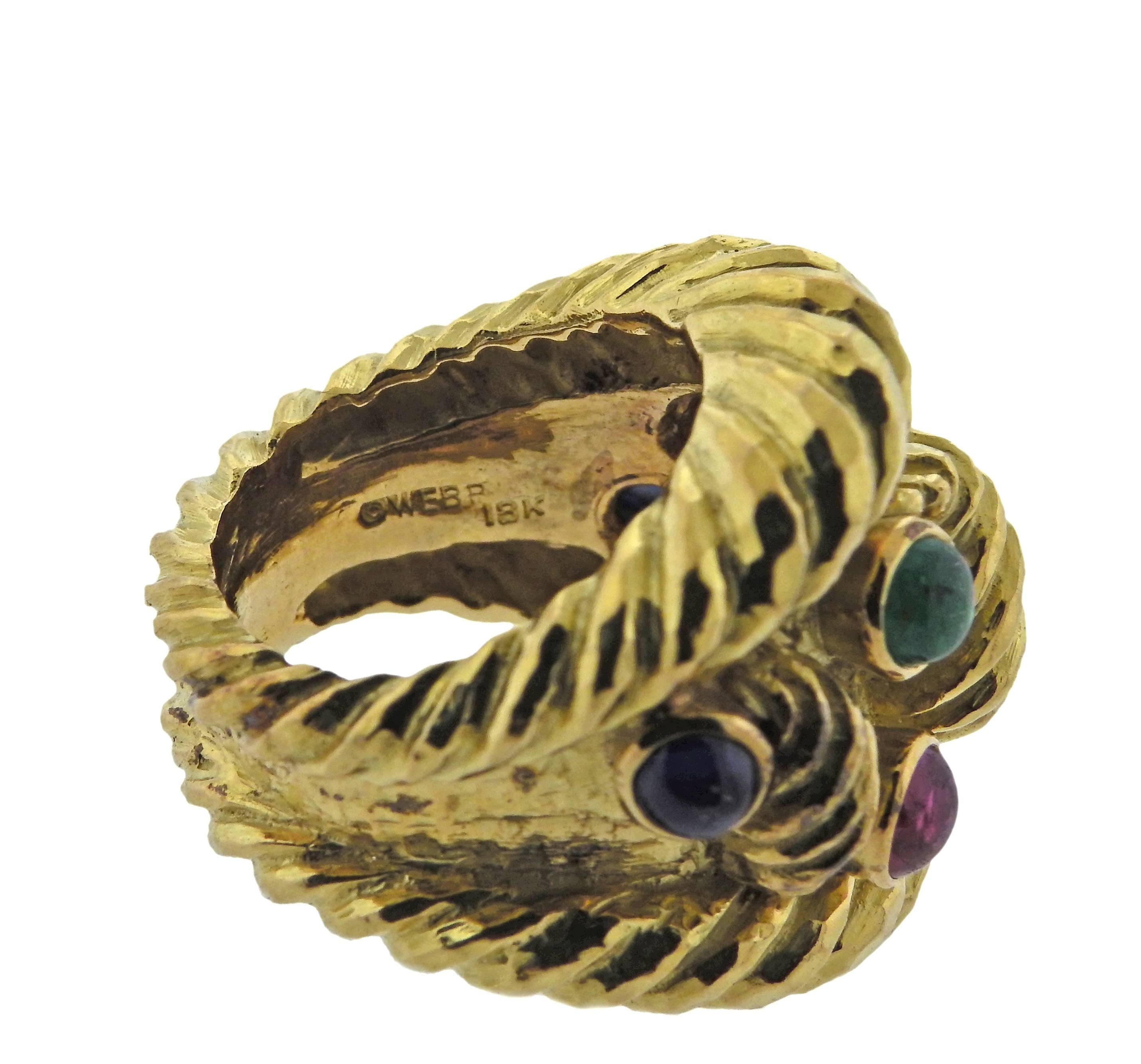 Women's David Webb Ruby Sapphire Emerald Gold Ring