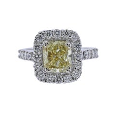 GIA Natural Fancy Yellow 3 Carat Diamond Gold Engagement Ring
