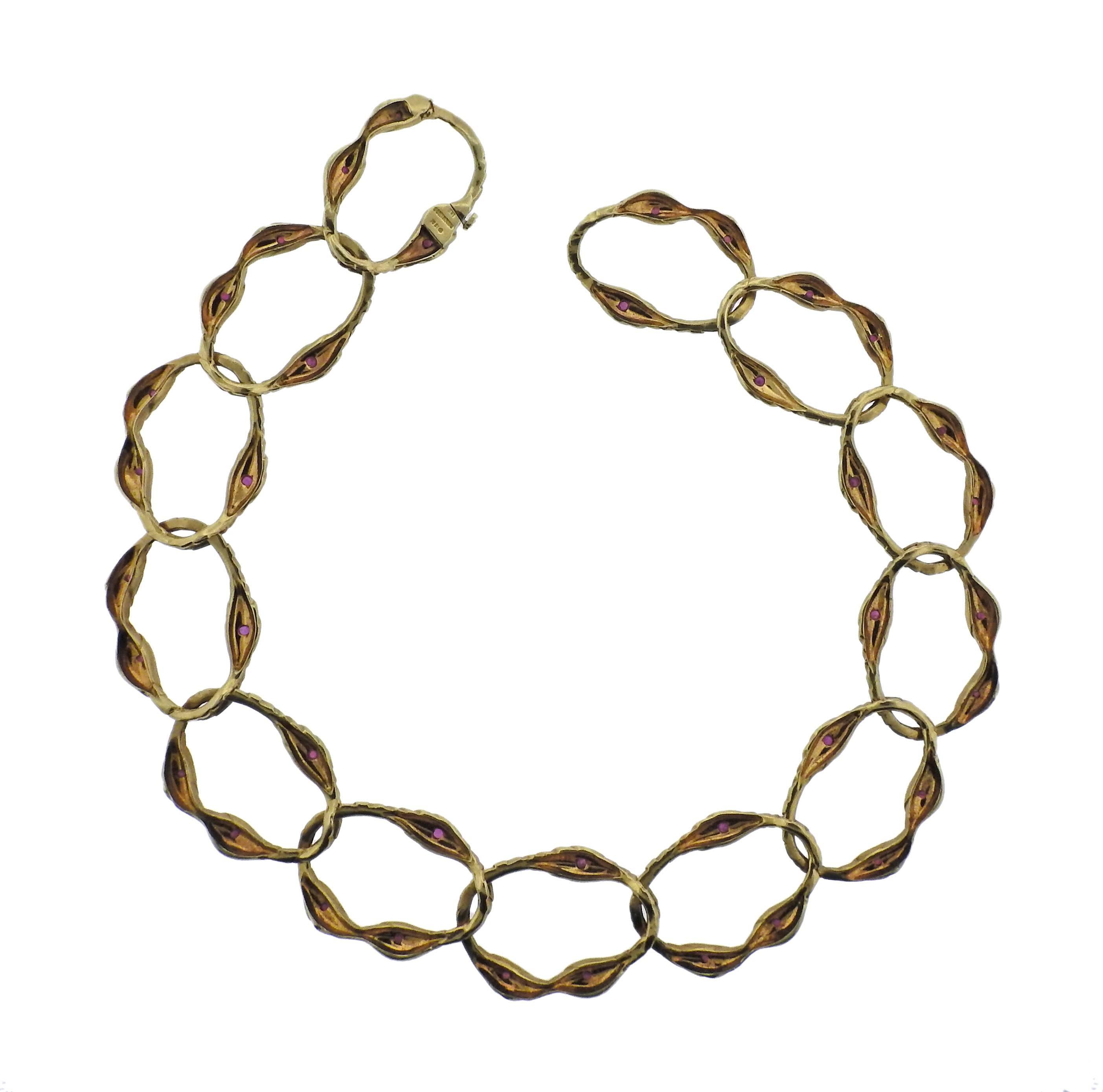 1980s Angela Cummings Ruby Gold Link Necklace For Sale at 1stDibs