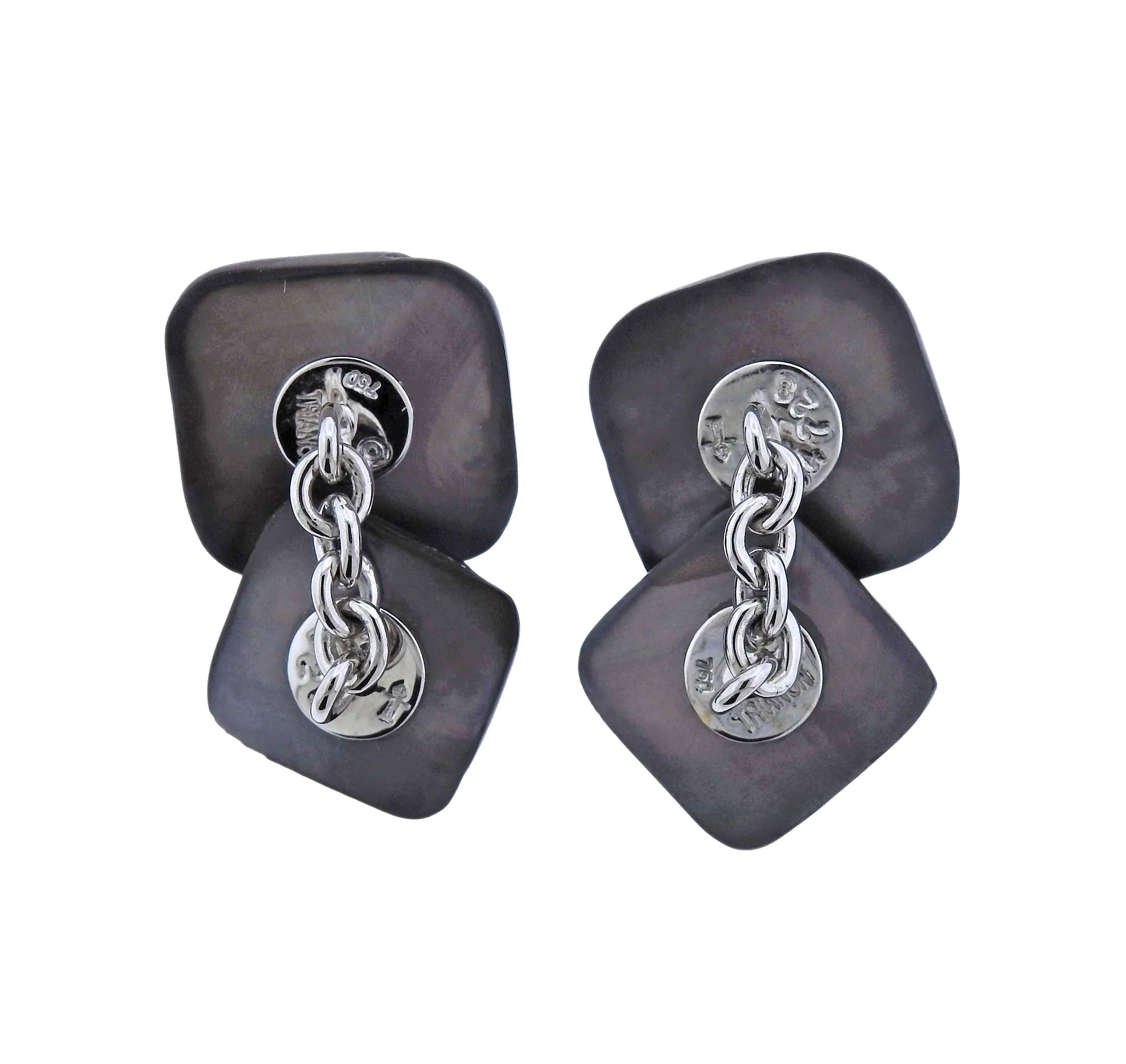 Trianon Mother-of-Pearl Iolite Gold Cufflinks In Excellent Condition For Sale In Lambertville, NJ