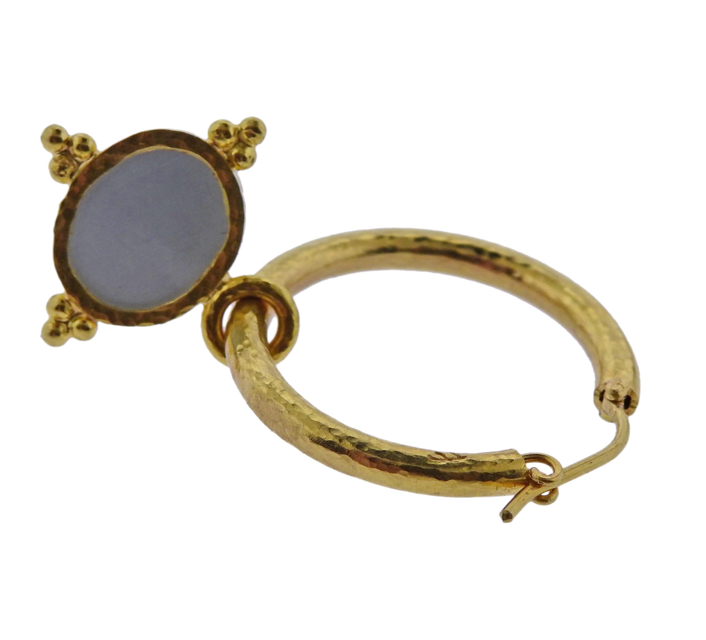 Women's Elizabeth Locke Venetian Glass Intaglio Mother of Pearl Gold Hoop Earrings