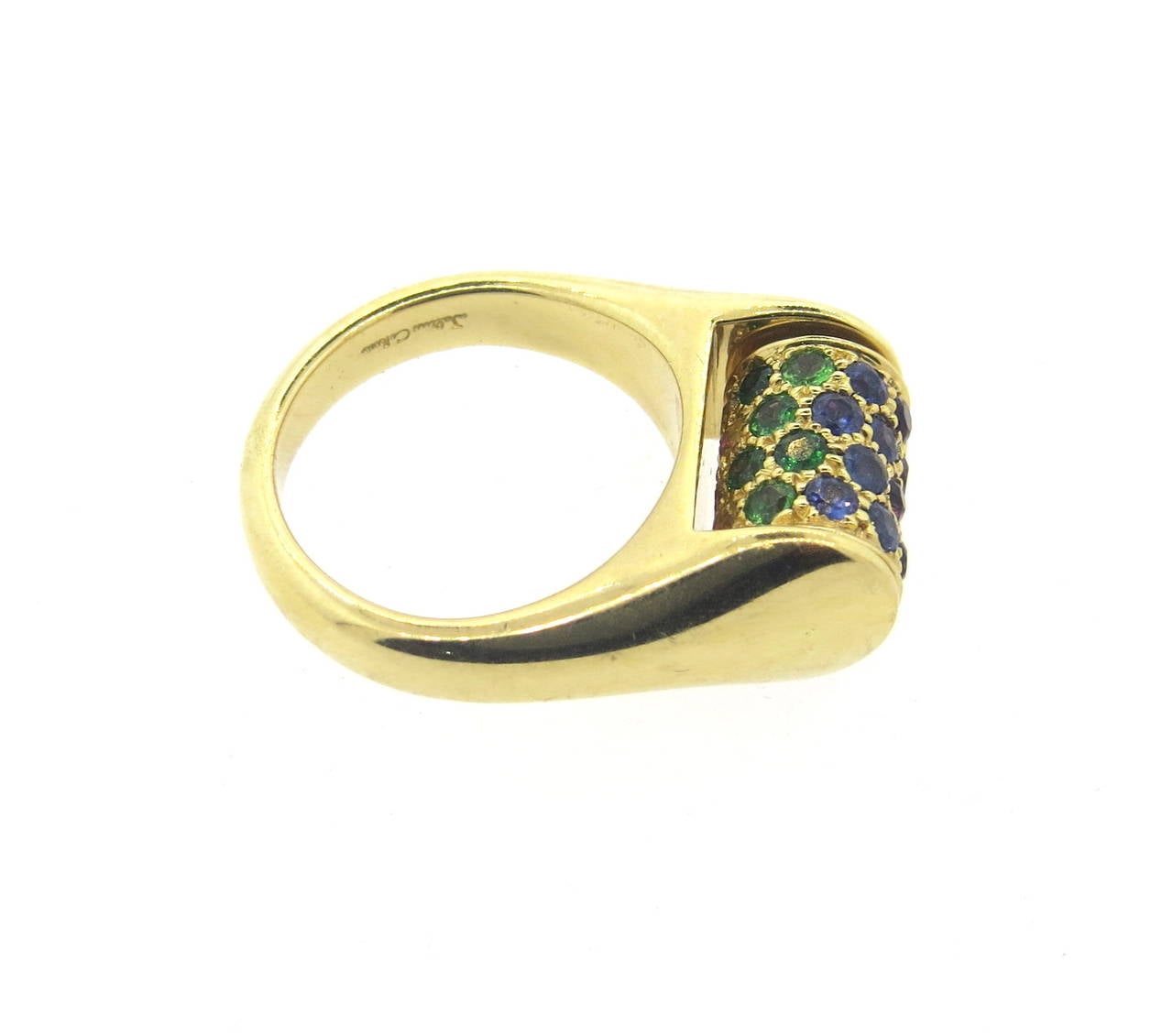 Whimsical Julius Cohen Multicolor Gemstone Gold Barrel Movable Ring 1