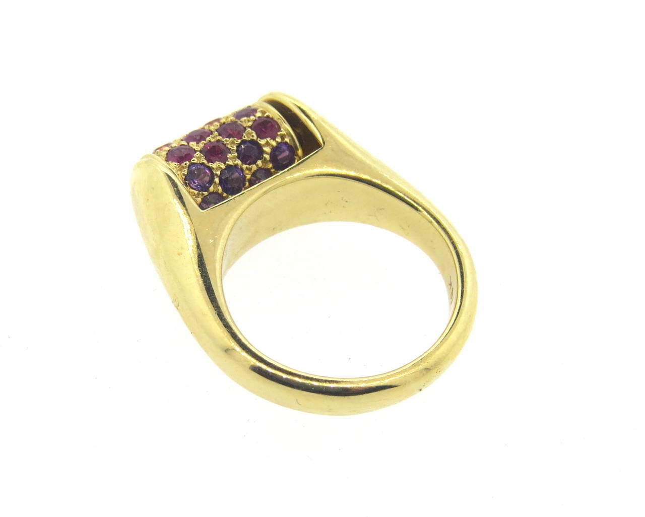 Women's Whimsical Julius Cohen Multicolor Gemstone Gold Barrel Movable Ring
