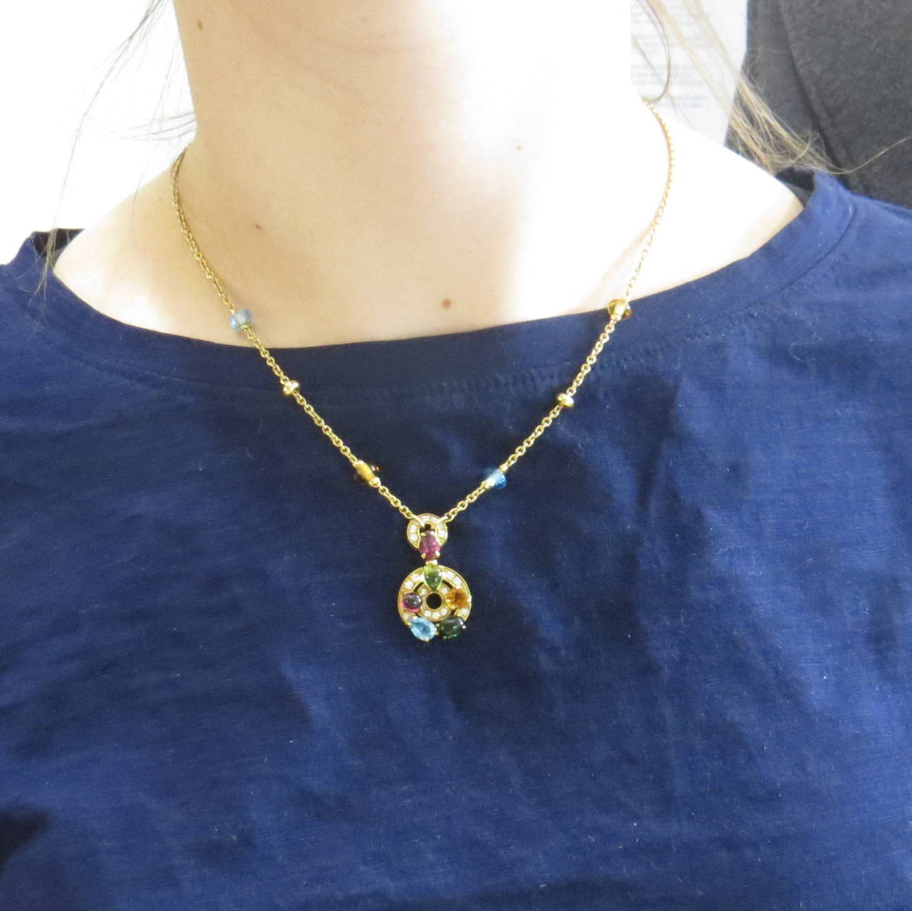 Women's Bulgari Astrale Gem Set Diamond Gold Pendant Necklace