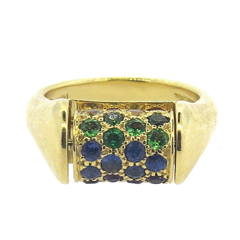 Whimsical Julius Cohen Multicolor Gemstone Gold Barrel Movable Ring