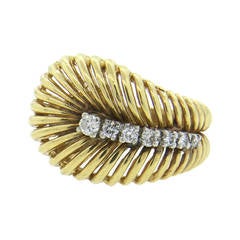 1950s Diamond Gold Leaf Design Ring