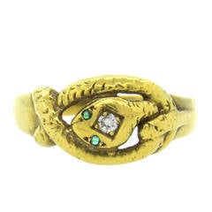 Antique Victorian Emerald Diamond Gold Snake Ring