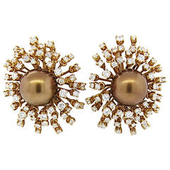 Impressive Porrati Chocolate Pearl Diamond Gold Earrings