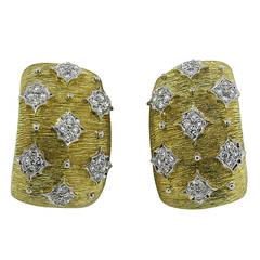 Classic Italian Diamond Gold Half Hoop Earrings