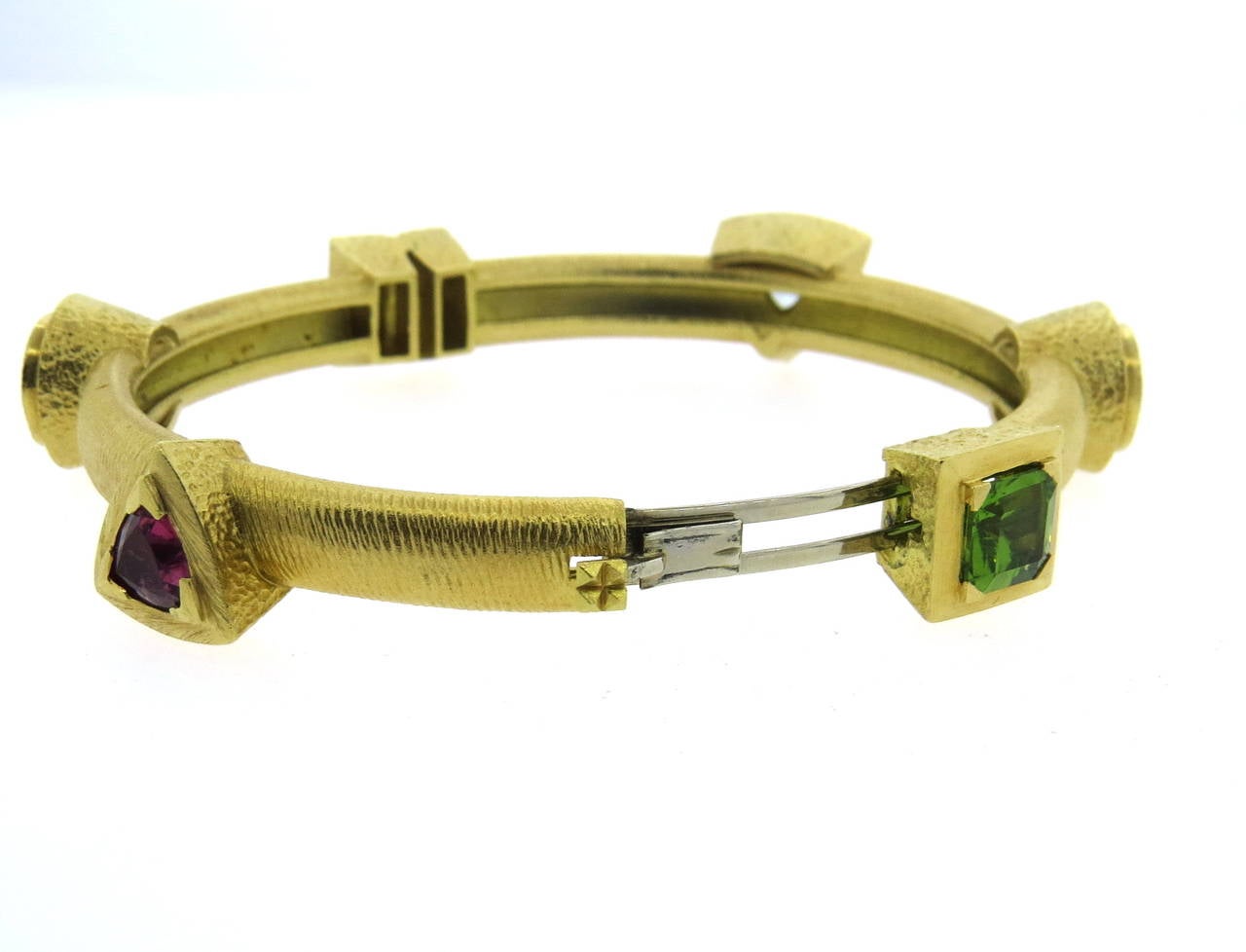 Paul Morelli Gemstone Gold Bangle Bracelet In Excellent Condition In Lambertville, NJ