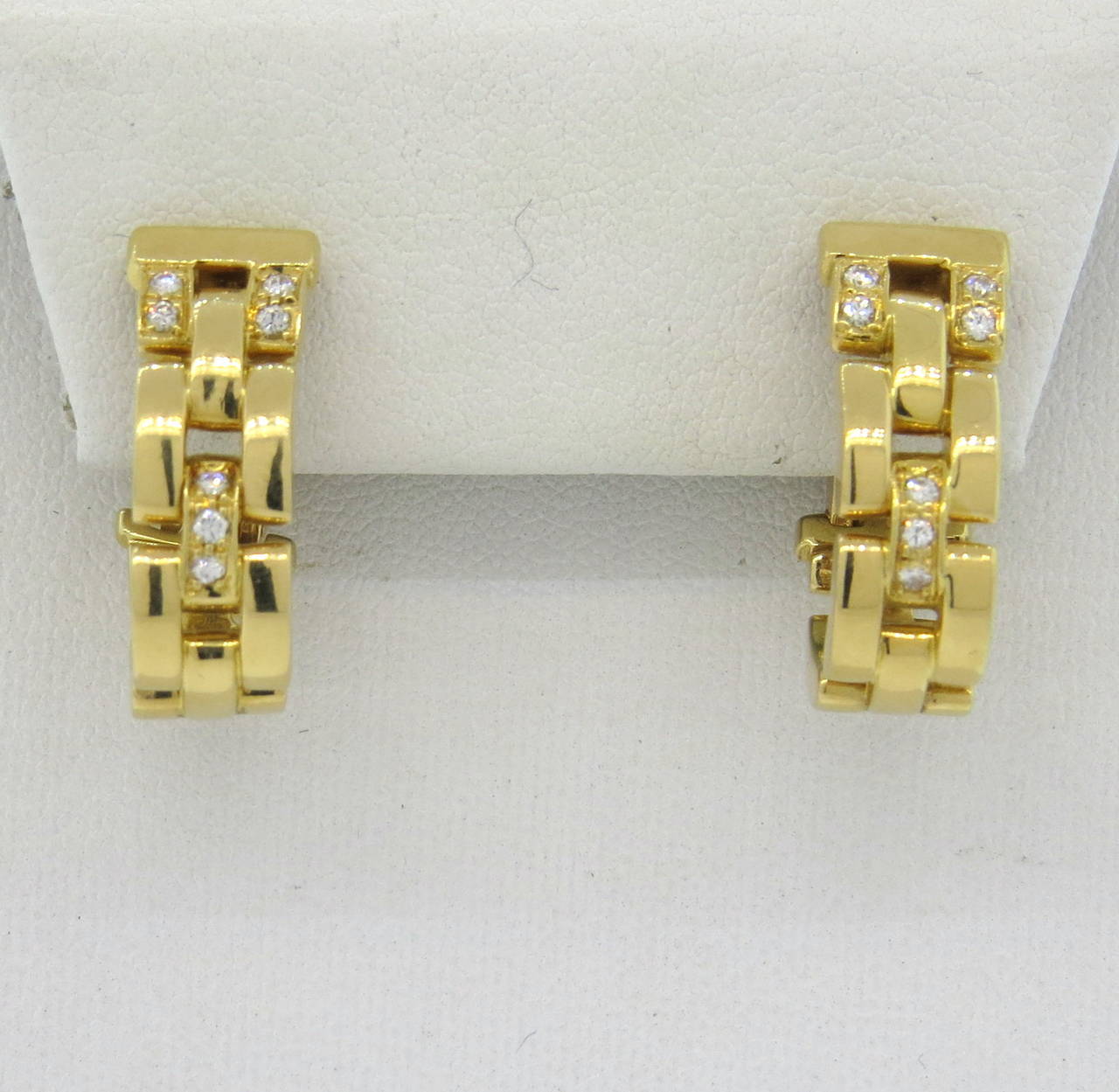 Classic Cartier Panthere Maillon Diamond Gold Earrings In Excellent Condition In Lambertville, NJ