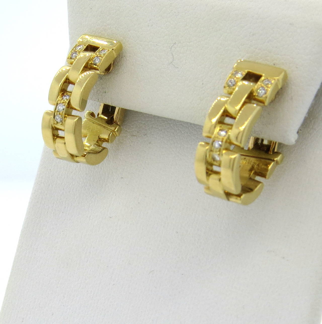 Women's Classic Cartier Panthere Maillon Diamond Gold Earrings