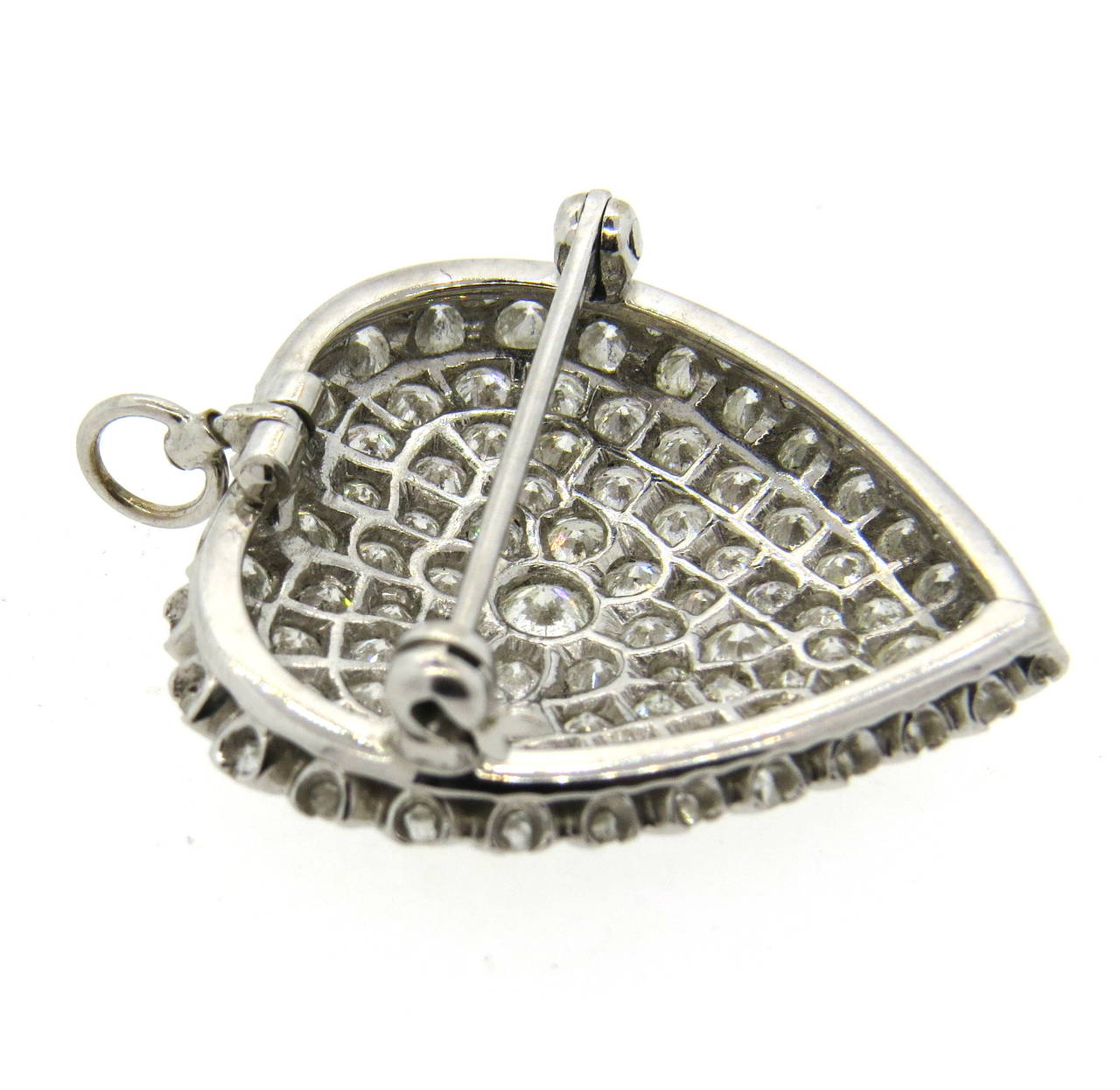 Women's Diamond Gold Heart Pendant Brooch