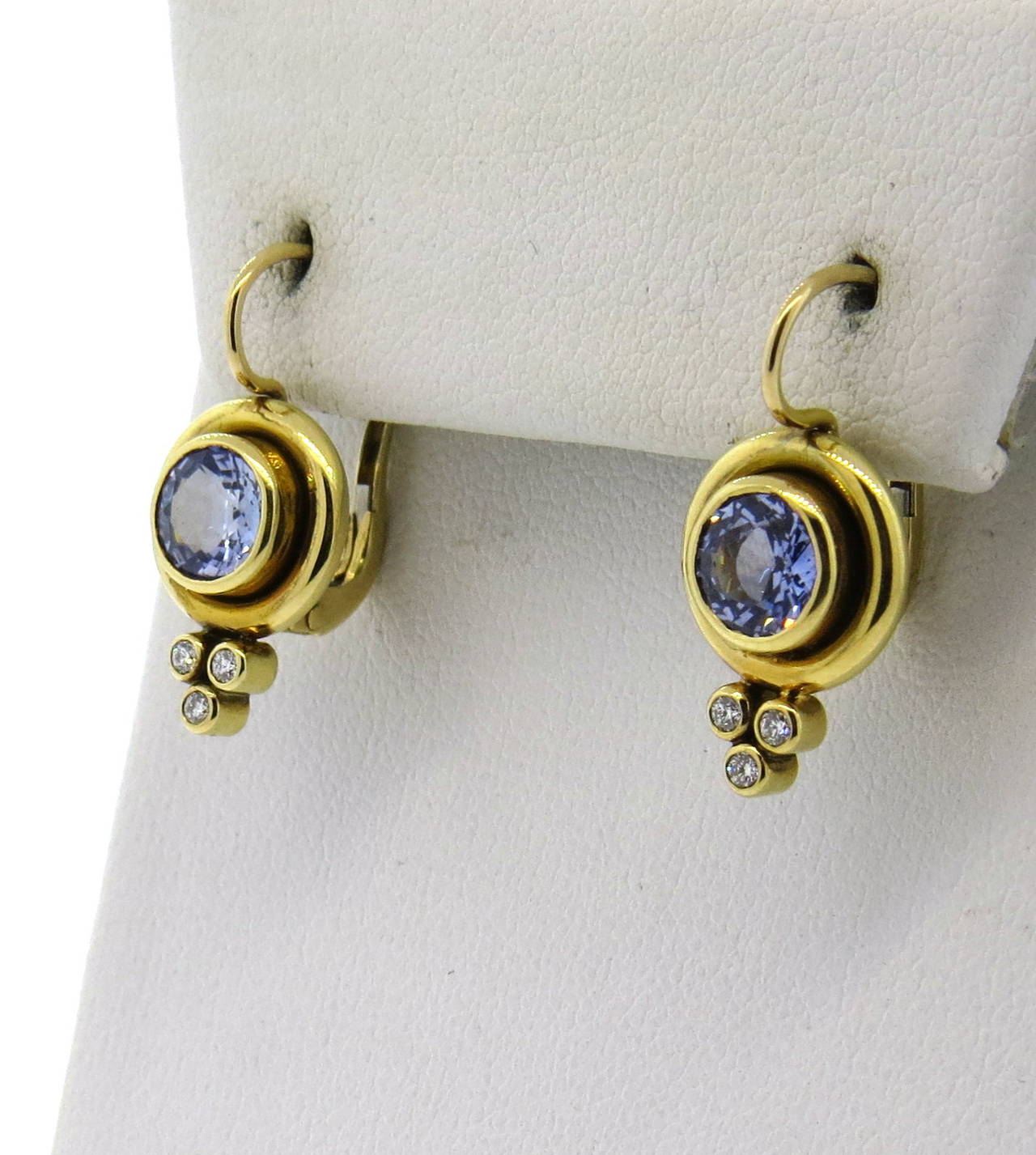 Temple St. Clair Sapphire Diamond Gold Earrings In New Condition In Lambertville, NJ