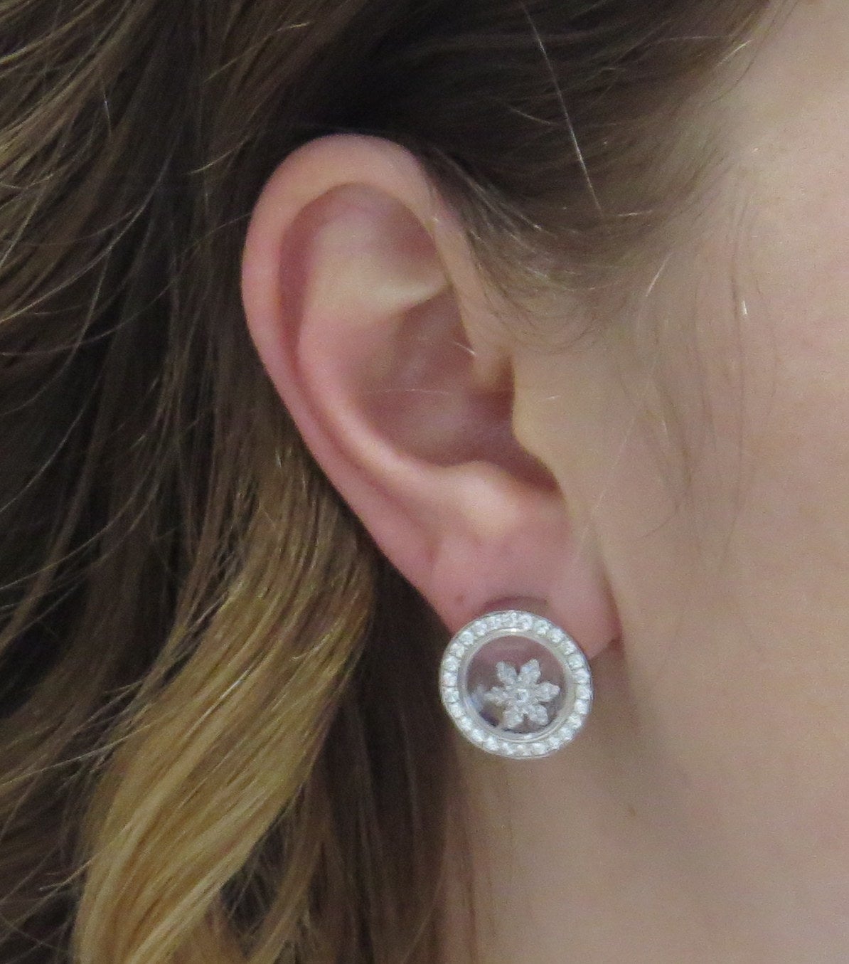 Women's Chopard Happy Snow Flakes Floading Diamond Gold Earrings