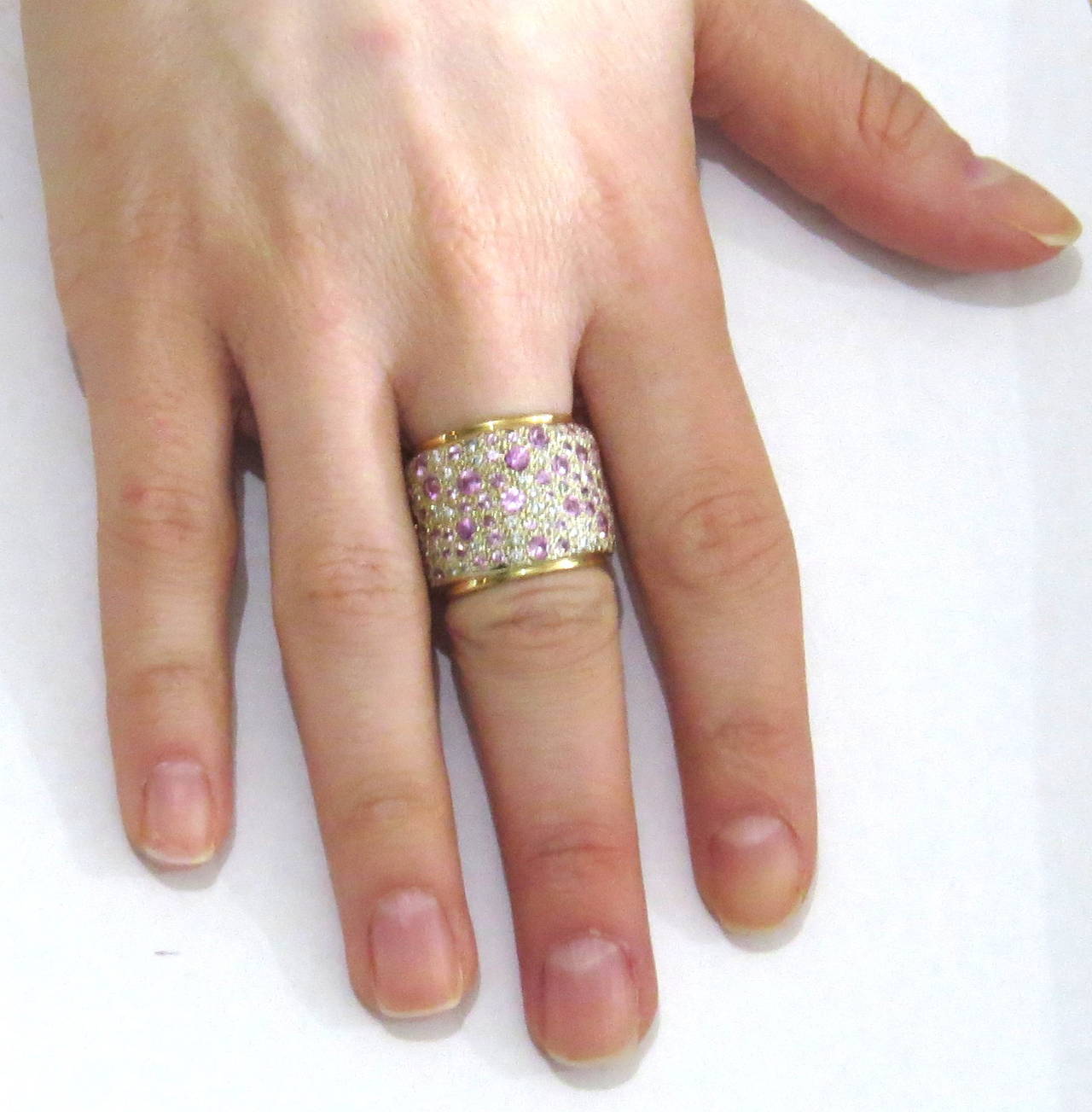 wide gold band ring with diamonds