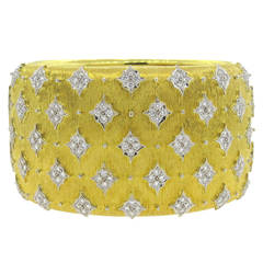 Brushed Gold Diamond Wide Bangle Bracelet