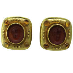 Elizabeth Locke Carnelian Intaglio Citrine Gold Earrings 3