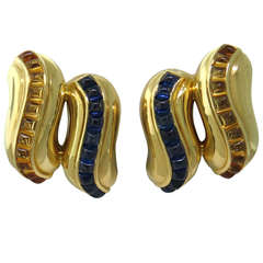 Seaman Schepps Sugarloaf Cut Sapphire Citrine Gold Earrings 12