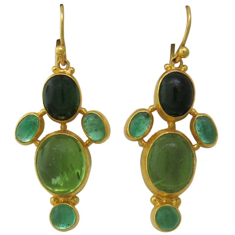Gurhan Gold Emerald Peridot Tourmaline Drop Earrings