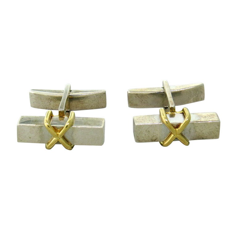 Tiffany & Co Sterling Silver and Gold X Cufflinks