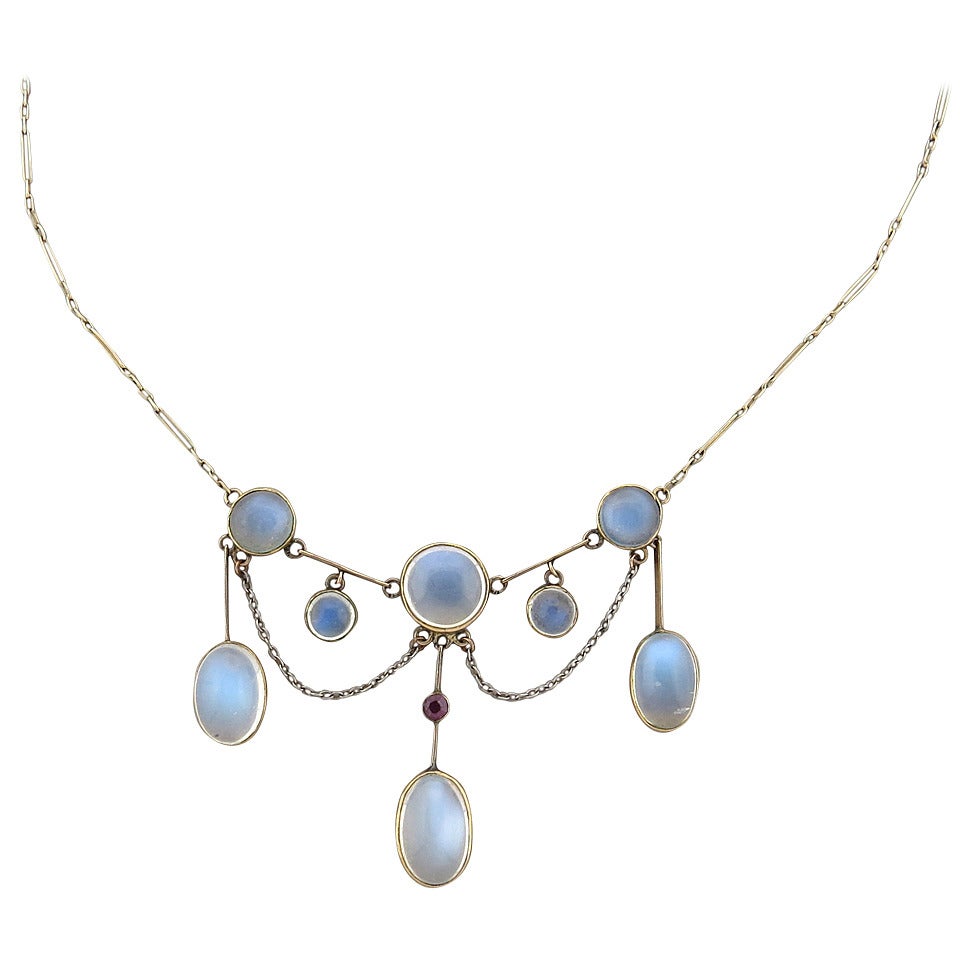 Antique Victorian Moonstone Gold Necklace