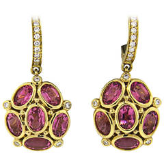 Temple St. Clair Nirvana Pink Tourmaline Diamond Gold Cluster Earrings