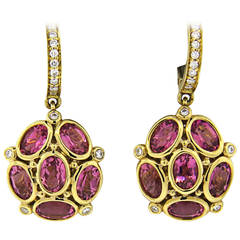 Temple St. Clair Nirvana Pink Tourmaline Diamond Gold Cluster Earrings 2