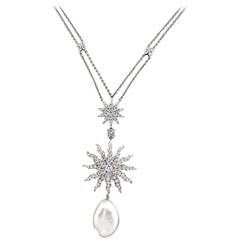 Tiffany & Co. Gorgeous Pearl Drop Diamond Platinum Pendant Necklace