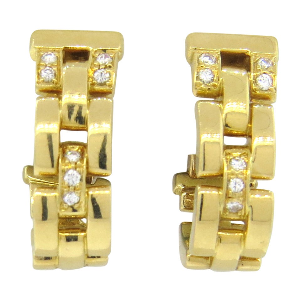 Classic Cartier Panthere Maillon Diamond Gold Earrings