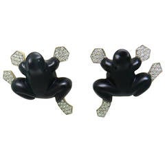 Vhernier Black Stone Diamond Gold Frog Earrings